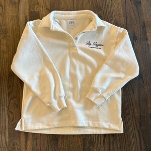 Zara Girls Cream Los Angeles Quarter Button Up Sweatshirt